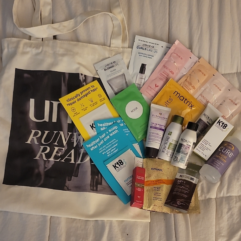 Lot Of Assorted Professional Haircare Samples And Tote Bag Amika K18 Redken